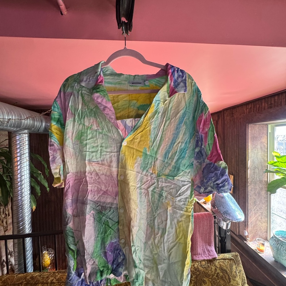 Colorful Tie-Dye Button-Up Shirt